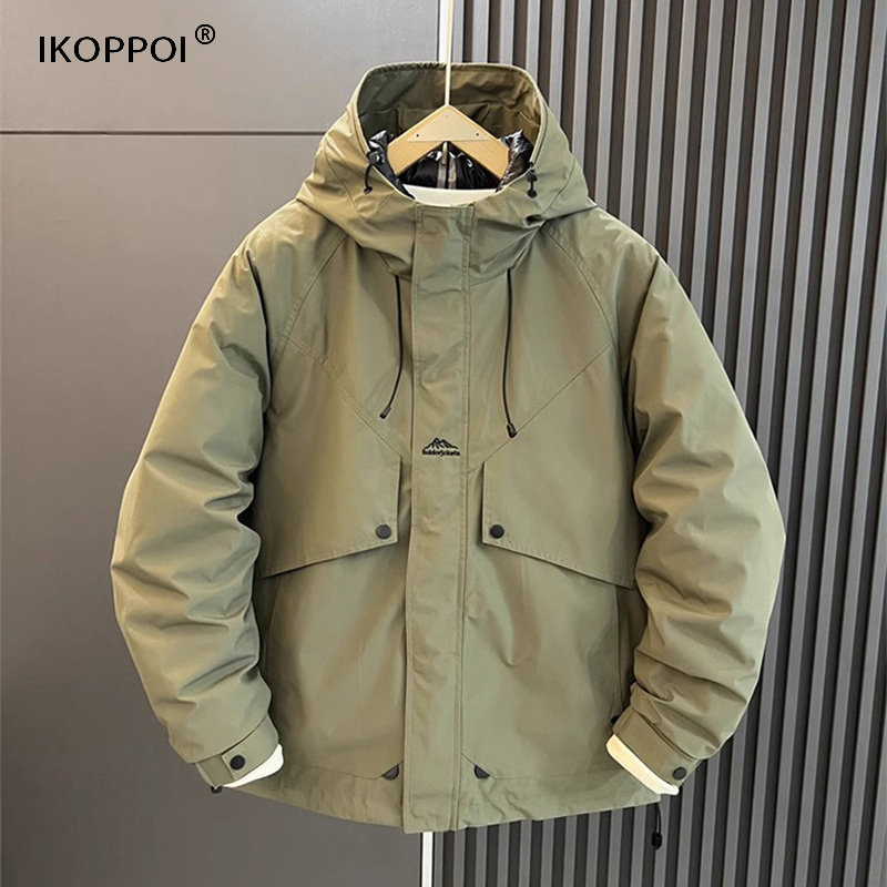 高端休闲宽松连帽夹克男士2025秋冬季三合一可拆卸羽绒服工装外套,男装,羽绒服,淘宝优惠券,粉丝福利购,淘宝优惠卷