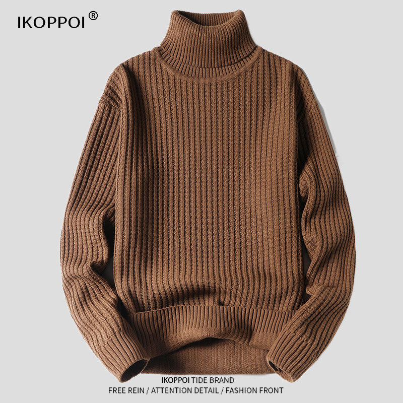 高领毛衣男士秋冬季潮牌修身内搭针织衫简约加厚保暖纯色情侣线衣