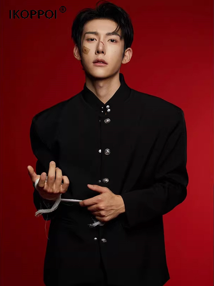 高端男士新中式立领西装外套2025秋季痞帅休闲西服中国风中山唐装,男装,休闲西服,淘宝优惠券,粉丝福利购,淘宝优惠卷