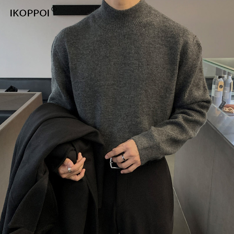 轻奢男士半高领保暖毛衣秋冬季慵懒风内搭打底衫高级感百搭针织衫