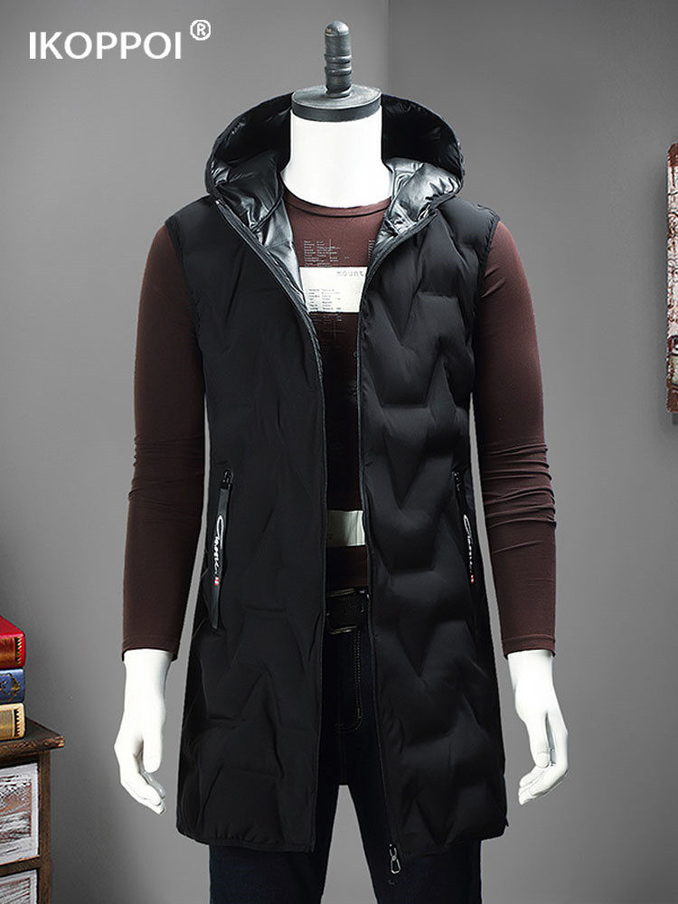 羽绒马甲男士2025秋冬季加肥加大码连帽背心百搭休闲中长款上衣服,男装,羽绒马甲,淘宝优惠券,粉丝福利购,淘宝优惠卷