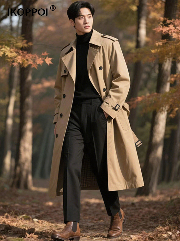 高端男士英伦风加长款战壕风衣2025春秋双排扣商务休闲帅气外套