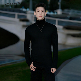 轻奢德绒高领保暖打底衫男冬季修身内搭成熟稳重男装长袖加绒上衣
