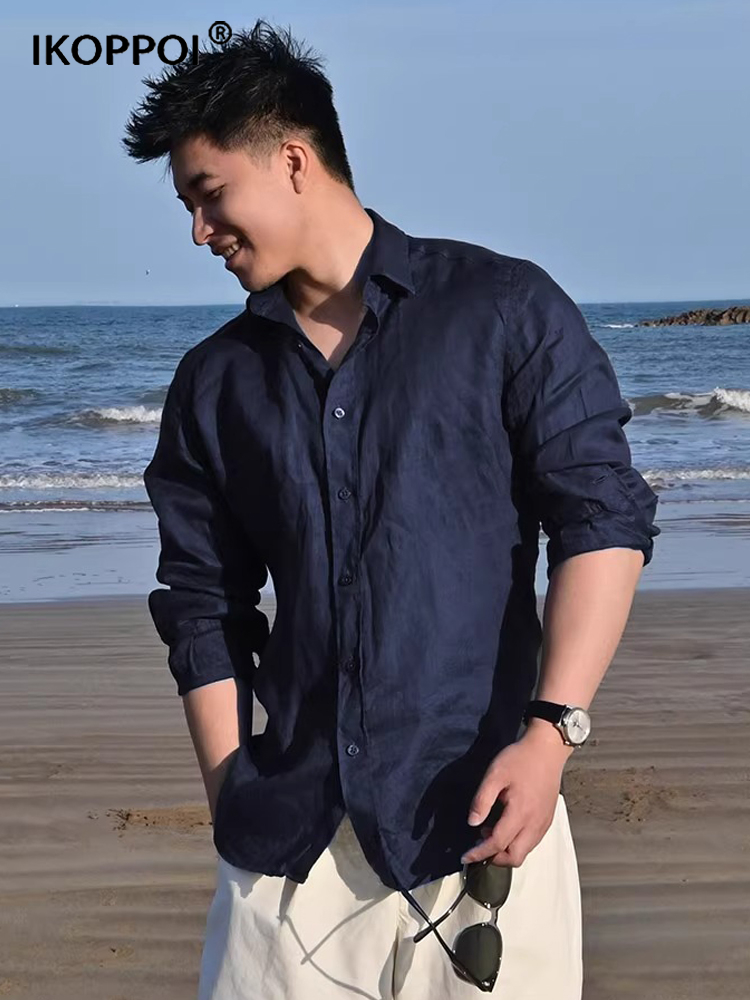 高端男士老钱风防晒亚麻衬衫2025夏季海边穿搭宽松沙滩衬衣外套