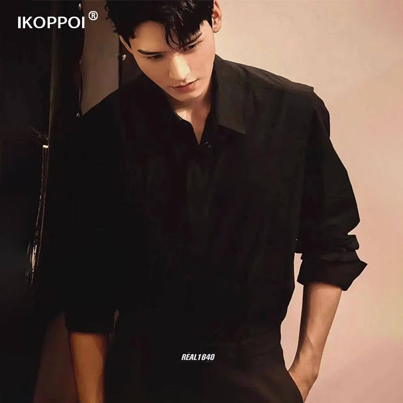 衬衫男士秋季韩版纯色高级感西装内搭衬衣修身商务轻奢长袖上衣潮