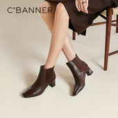 靴显瘦烟筒靴短靴子 时装 千百度粗高跟羊皮弹力袜靴女2025冬季 新款