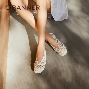 千百度西西里夏蝴蝶结渔网镂空平底单鞋女2026春季新款浅口单鞋