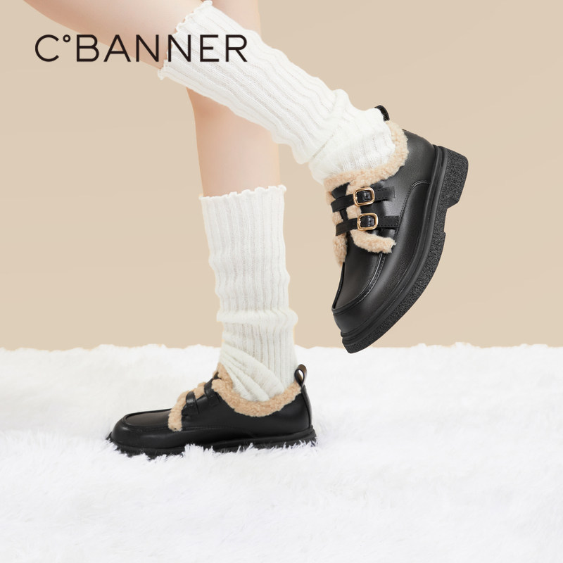 千百度学院风羊羔绒乐福鞋