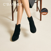 靴保暖显瘦短靴子 增高时装 千百度加绒粗高跟羊皮靴女2025冬季 新款