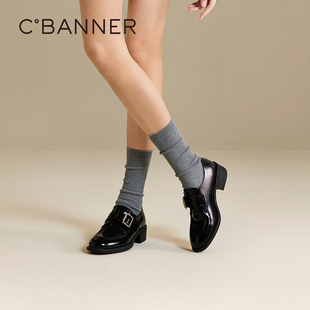 【胡连馨同款】千百度厚底真皮乐福鞋女百搭气质新款皮鞋深口单鞋