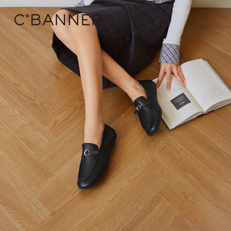 千百度低跟乐福鞋女2026春季新款平底真皮豆豆鞋浅口小皮鞋单鞋,女鞋,乐福鞋（豆豆鞋）,淘宝优惠券,粉丝福利购,淘宝优惠卷