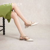 千百度低跟包头时装 配裙子百搭 气质后空真皮绝美单鞋 凉鞋 女夏季