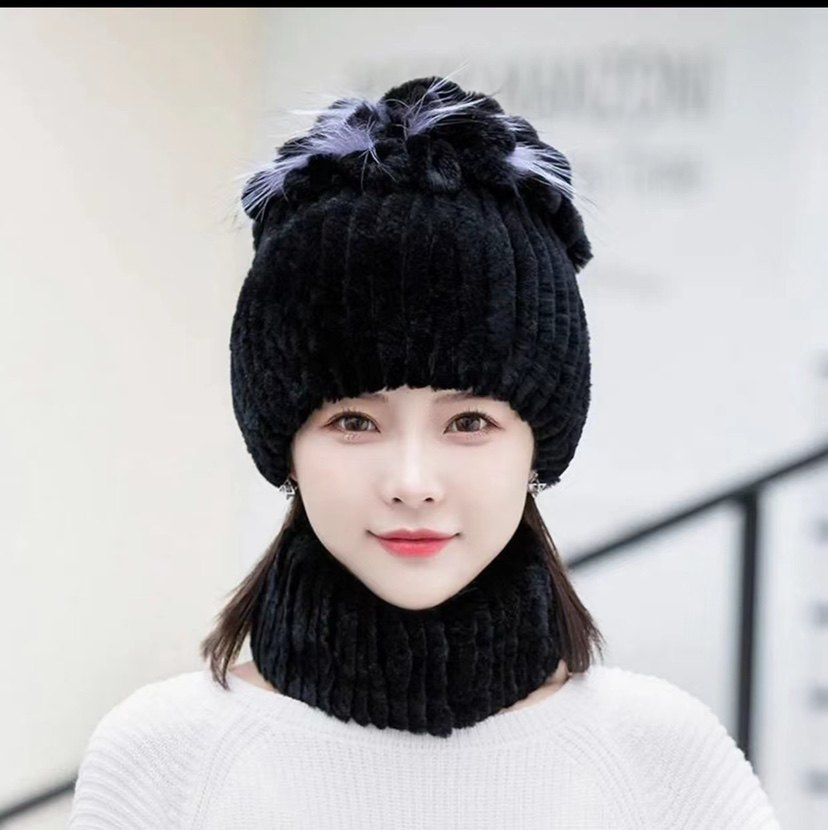 女款獭兔毛车条狐狸花加厚保暖中老年保暖帽子