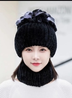 女款獭兔毛车条狐狸花加厚保暖中老年保暖帽子