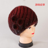 新款 中老年人帽子女士水貂编织皮草帽子保暖老人帽秋冬天季 妈妈帽