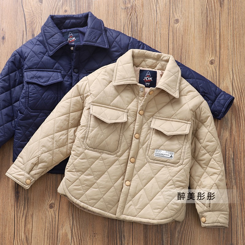 男童深秋初冬新款夹棉菱形格棉服