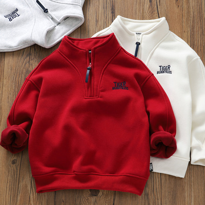 男童秋冬新款加绒立领半拉链卫衣