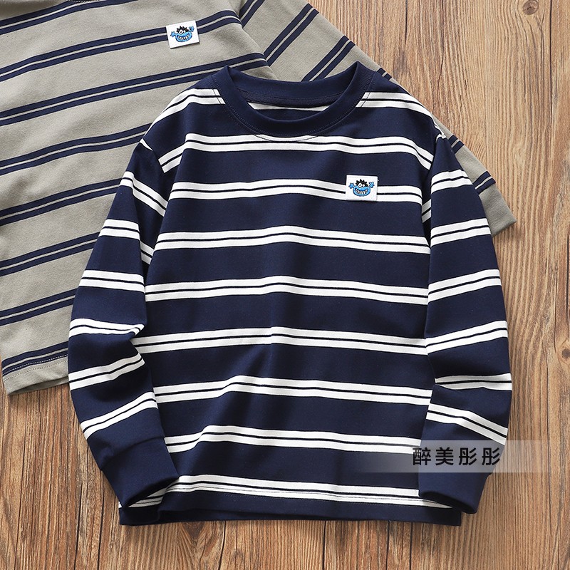 高品质童装男童春秋新款经典条纹T恤~儿童中大童休闲打底衫外贸5