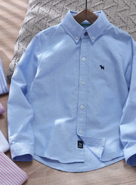 高品质春秋棉牛津白衬衣柔软儿童蓝色衬衫中大童男孩童装校服7