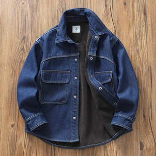 加绒男童秋冬加绒明线牛仔衬衫~儿童中大童洋气衬衣高品质童装A