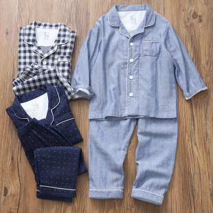日系高品质童装 子空调服6 男童双层棉纱睡衣儿童全棉家居服上衣裤