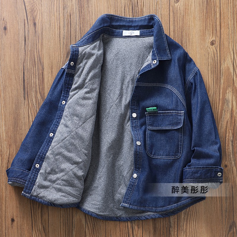 高品质童装男童秋冬夹棉保暖牛仔衬衫~儿童中大童有型翻领衬衣7