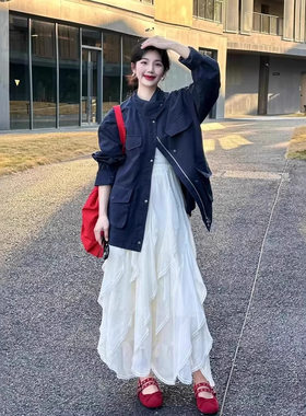 白色蛋糕裙女春夏新款高腰显瘦韩系温柔风多层蕾丝a字蓬蓬长裙子