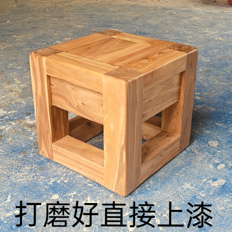 榆木雕花方木凳原木色凳四方凳矮凳家用坐凳门口换鞋凳不是白茬
