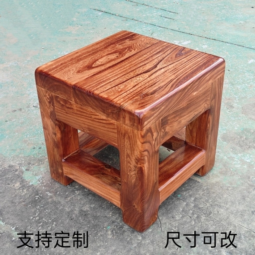老榆木长方形木凳四方凳加固简约简易坐凳家用实木矮凳铺面木板凳