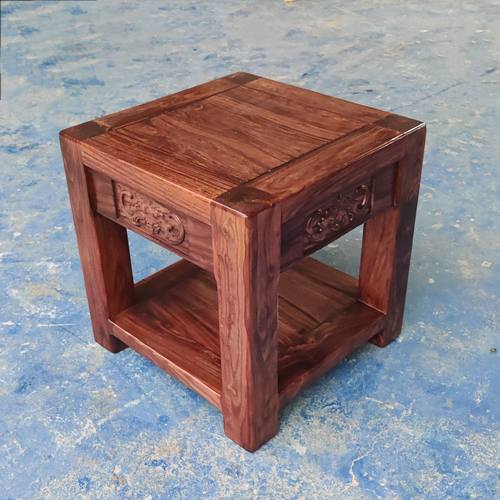 长实木家用木凳简约正方形老榆木储物架子多层雕花石头摆件可置物