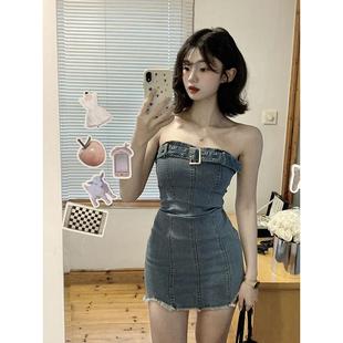 复古辣妹抹胸牛仔连衣裙女纯欲风收腰显瘦包臀短裙子 美式 夏季 新款