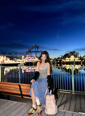 Crazy Ladys  美学不规则层次感衬衫式系带设计感宽松格纹半裙女