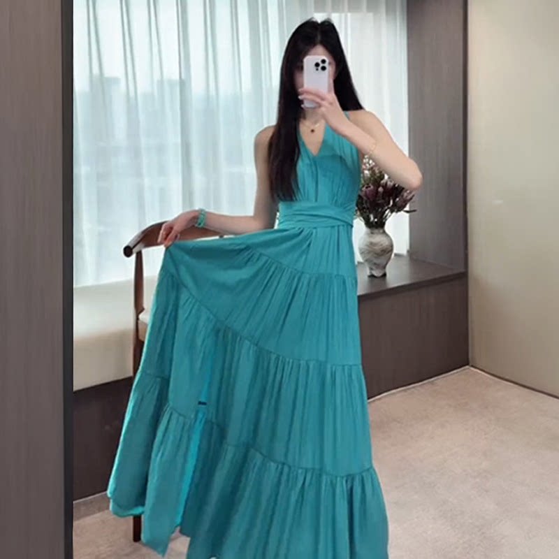 蓝色连衣裙子女装夏2026长裙