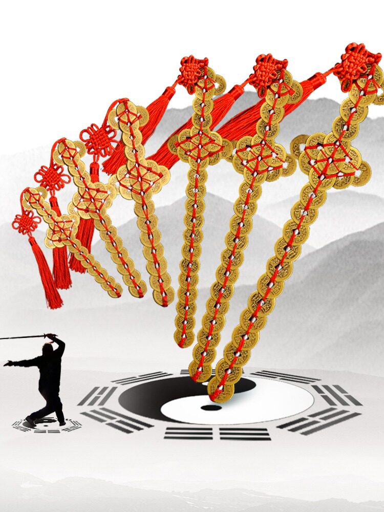 구리 동전 검 고대 동전 검 다섯 황제 동전 검 QIANLONG 검 동전 검 구리 긴 골동품 도교 검 거실 입구