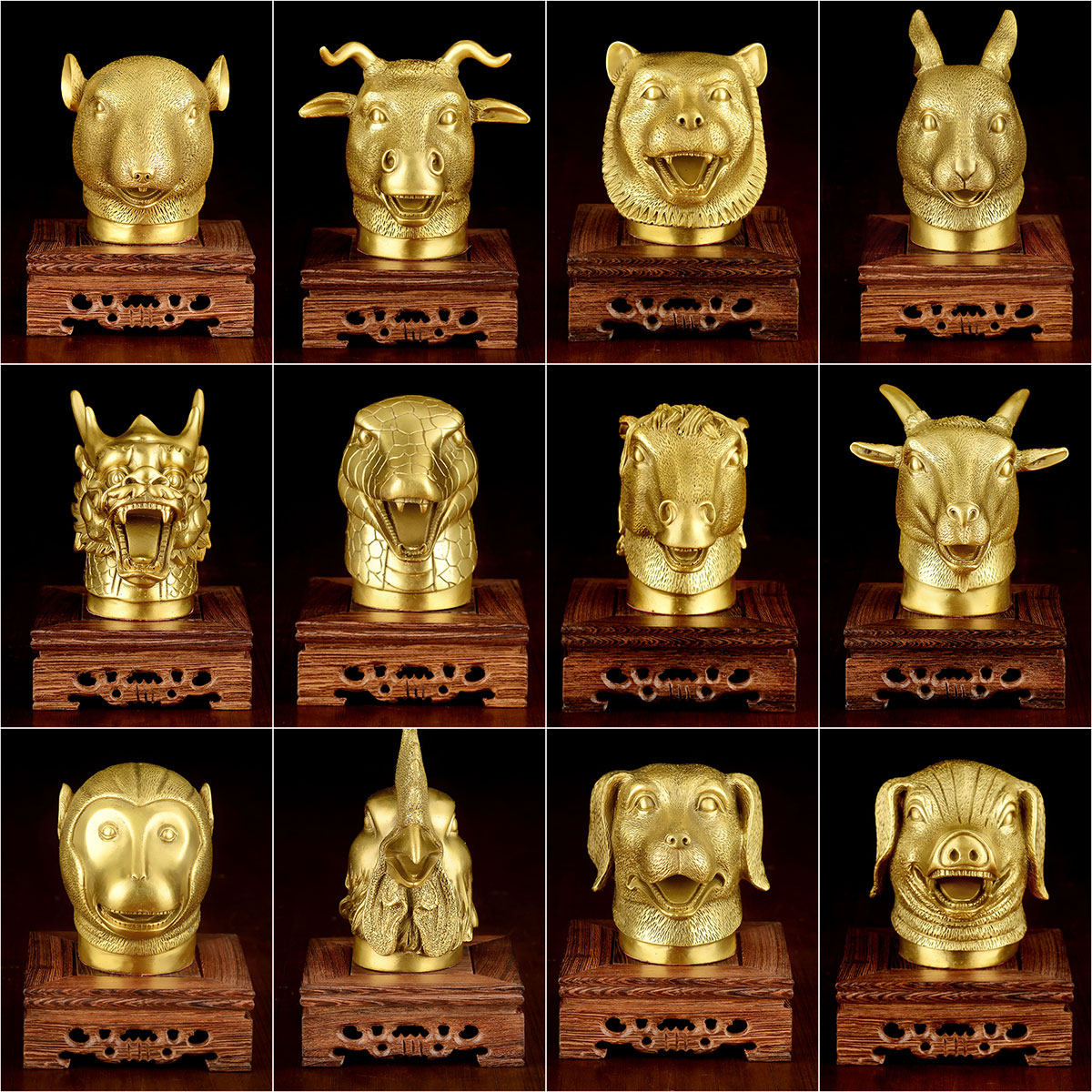 铜十二生肖兽首摆件全套铜老鼠狗牛虎兔龙蛇马羊猴鸡猪展厅工艺品