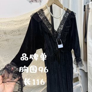 实体断码 品牌单 丝绒拼蕾丝性感连衣裙10