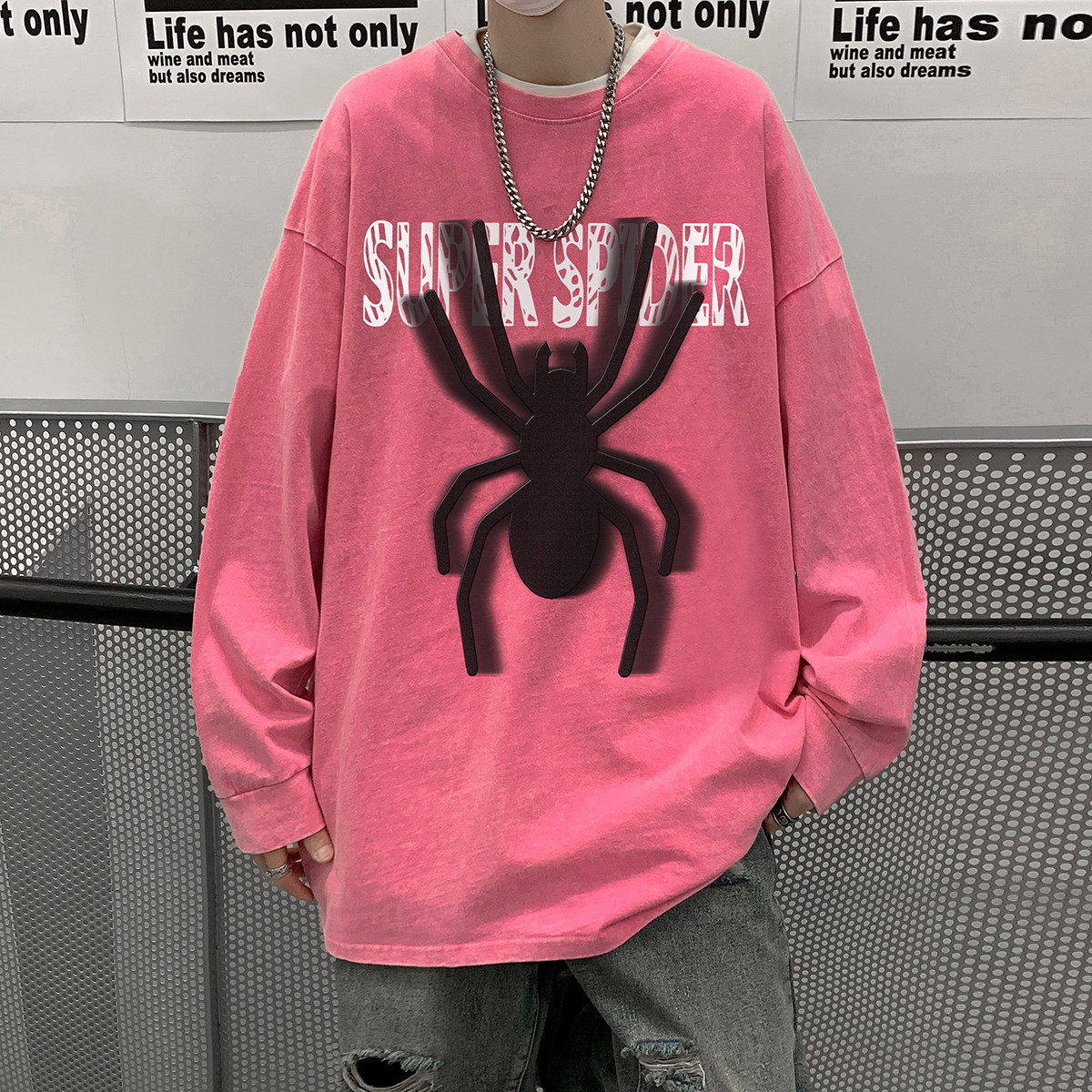 直播品质！秋装新品水洗做旧宽松印花长袖T恤XZ203-CT228-P55.,男装T恤,星座203