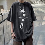 水洗做旧紫色320g重磅t恤男款短袖美式高街复古hiphop潮牌七分袖，男装T恤，星座203