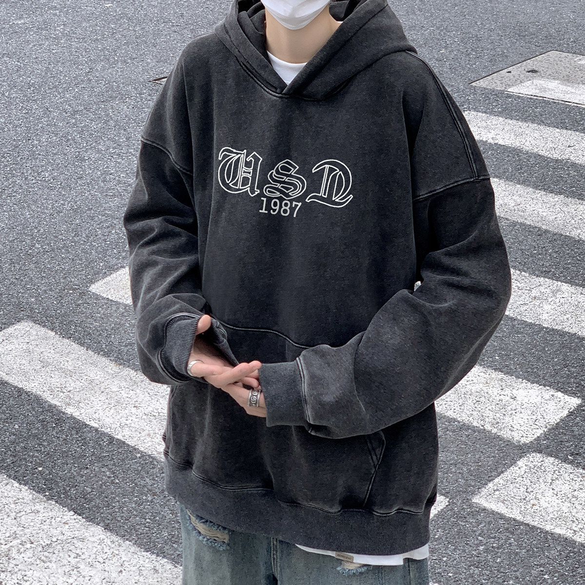 直播品质!秋冬重磅水洗做旧连帽卫衣XZ203-SW639-P68,男装卫衣,星座203