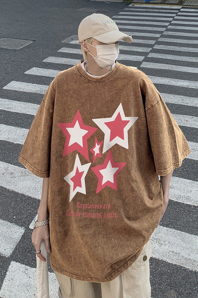 XZ203-SX234-P3823夏季新品水洗做旧宽松印花短袖T恤...,男装T恤,星座203