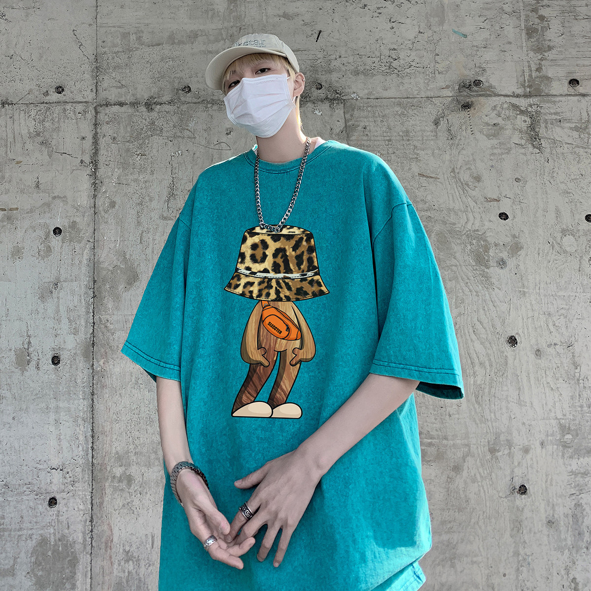 水洗做旧短袖t恤男夏季美式高街重磅260g宽松大码半袖青少年体恤,男装T恤,星座203