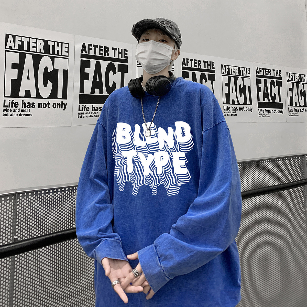 直播品质！秋装新品水洗做旧宽松印花长袖T恤XZ203-CT205-P55,男装T恤,星座203