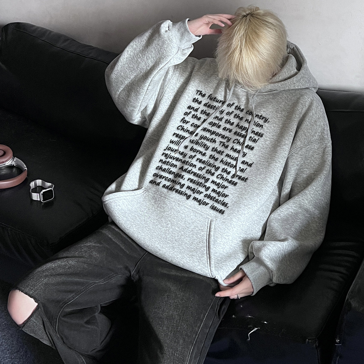 直播品质！重磅新品连帽宽松套头卫衣.XZ203-W648-P55..,男装卫衣,星座203