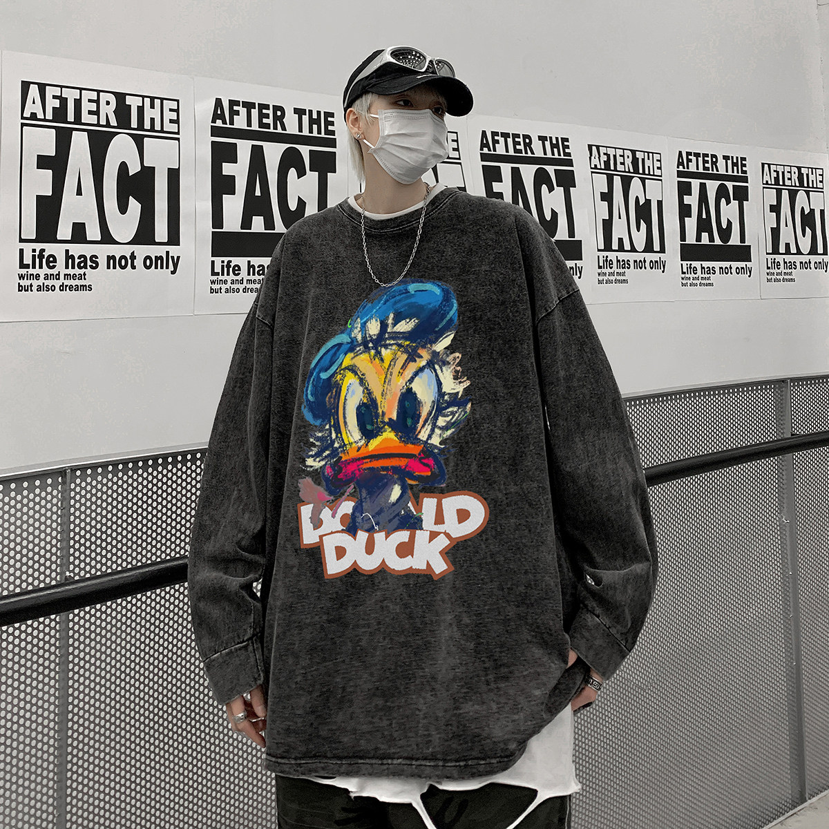 直播品质！秋装新品水洗做旧宽松印花长袖T恤XZ203-CT231-P55,男装T恤,星座203
