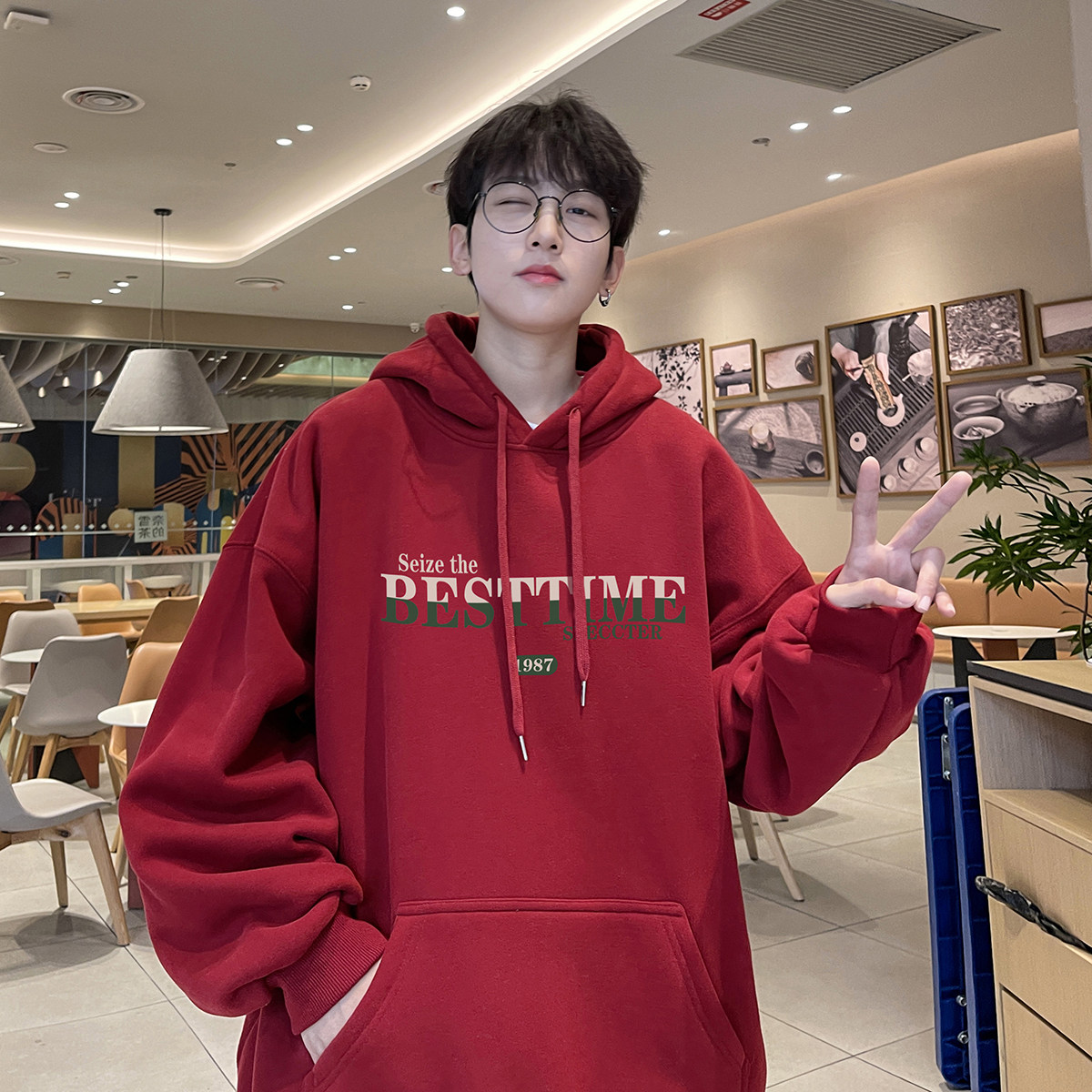 直播品质！重磅新品连帽宽松卫衣.XZ203-W635-P55加绒P65.,男装卫衣,星座203