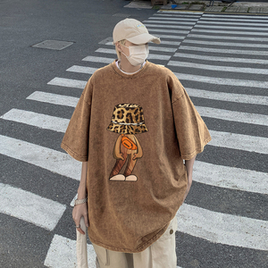 水洗做旧短袖t恤男夏季美式高街重磅260g宽松大码半袖青少年体恤,男装T恤,星座203