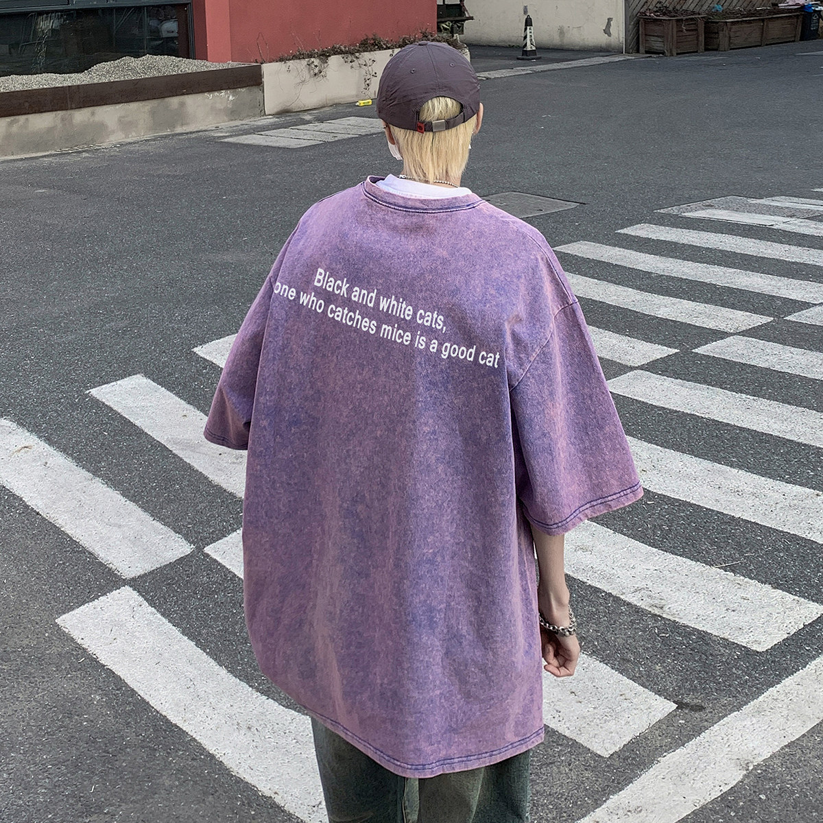 XZ203-SX248-P3823夏季新品水洗做旧宽松印花短袖T恤..,男装T恤,星座203