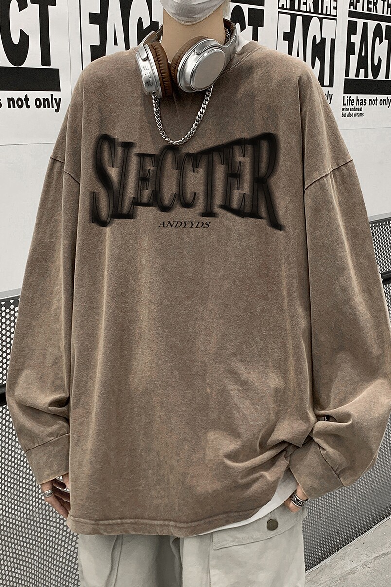直播品质！秋装新品水洗做旧宽松印花长袖T恤XZ203-CT215-P55.,男装T恤,星座203