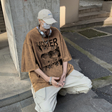 500g重磅欧美潮牌t恤高街男水洗做旧牛仔短袖宽松美式复古七分袖，男装T恤，星座203