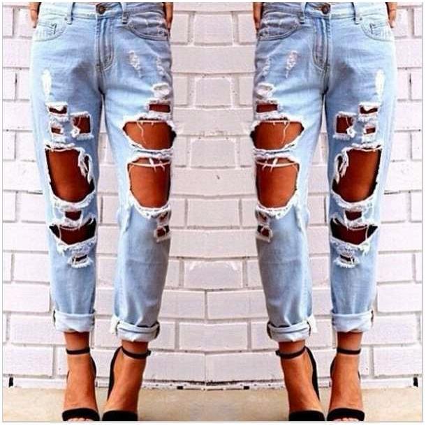 Wild and sexy exaggerated big hole scratched jeans